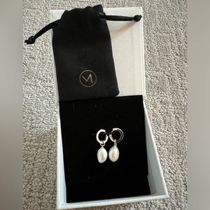 Mejuri Organic Pearl Huggie Hoops in Sterling Silver